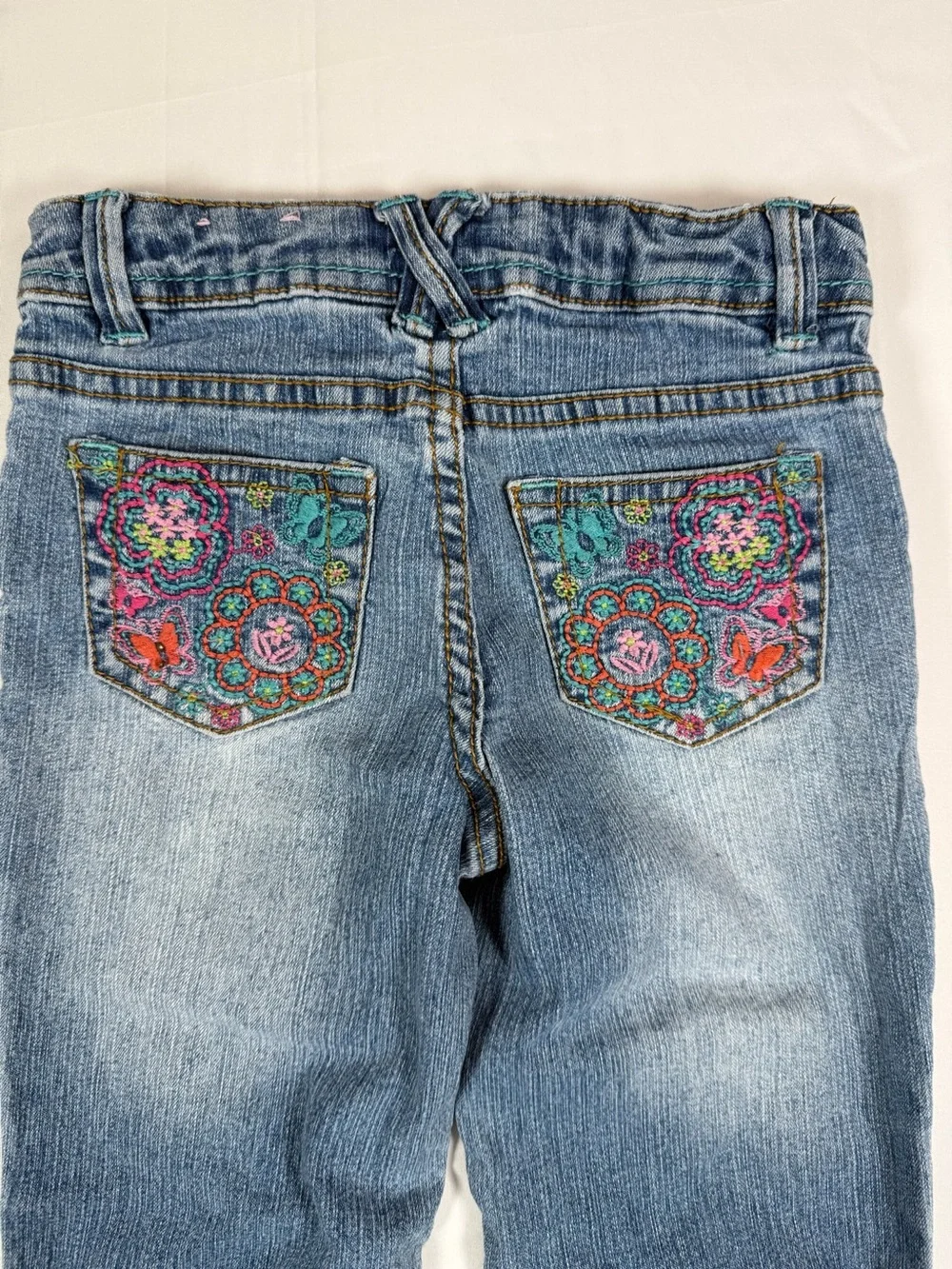 SONOMA Girls Embroidered Bootcut Jeans Size 5 Light Wash Stretch Denim Butterfly